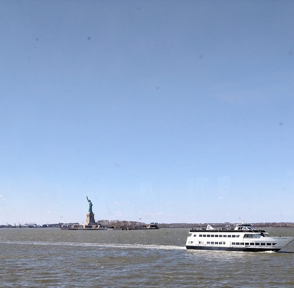 View of Lady Liberty from the free Staten Island Ferry. 